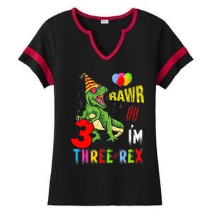 Three Rex Birthday Party Outfit Dinosaur 3 Year Old Boy Girl Ladies Halftime Notch Neck Tee