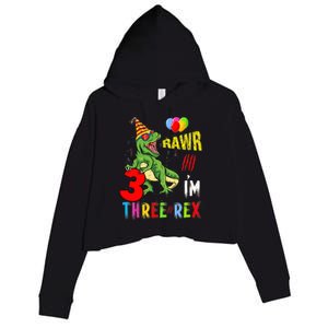 Three Rex Birthday Party Outfit Dinosaur 3 Year Old Boy Girl Crop Fleece Hoodie