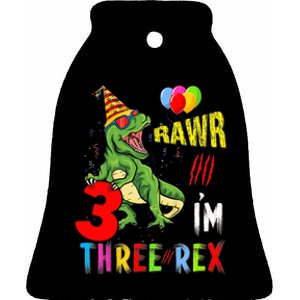 Three Rex Birthday Party Outfit Dinosaur 3 Year Old Boy Girl Ceramic Bell Ornament