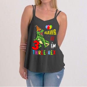 Three Rex Birthday Party Outfit Dinosaur 3 Year Old Boy Girl Women's Strappy Tank