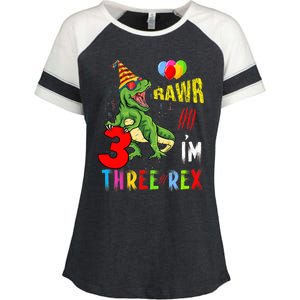 Three Rex Birthday Party Outfit Dinosaur 3 Year Old Boy Girl Enza Ladies Jersey Colorblock Tee