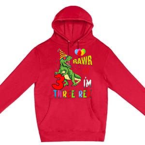 Three Rex Birthday Party Outfit Dinosaur 3 Year Old Boy Girl Premium Pullover Hoodie