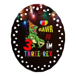 Three Rex Birthday Party Outfit Dinosaur 3 Year Old Boy Girl Ceramic Oval Ornament