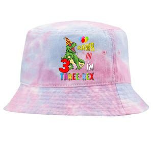 Three Rex Birthday Party Outfit Dinosaur 3 Year Old Boy Girl Tie-Dyed Bucket Hat