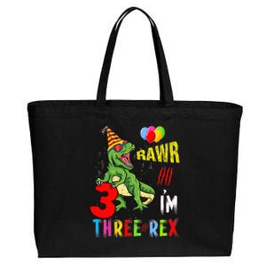 Three Rex Birthday Party Outfit Dinosaur 3 Year Old Boy Girl Cotton Canvas Jumbo Tote