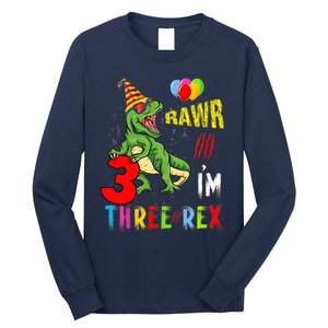 Three Rex Birthday Party Outfit Dinosaur 3 Year Old Boy Girl Long Sleeve Shirt