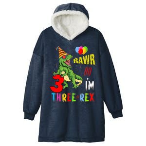 Three Rex Birthday Party Outfit Dinosaur 3 Year Old Boy Girl Hooded Wearable Blanket