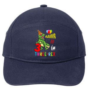 Three Rex Birthday Party Outfit Dinosaur 3 Year Old Boy Girl 7-Panel Snapback Hat