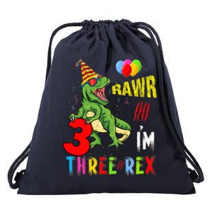 Three Rex Birthday Party Outfit Dinosaur 3 Year Old Boy Girl Drawstring Bag