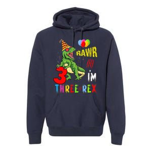 Three Rex Birthday Party Outfit Dinosaur 3 Year Old Boy Girl Premium Hoodie