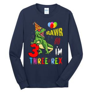 Three Rex Birthday Party Outfit Dinosaur 3 Year Old Boy Girl Tall Long Sleeve T-Shirt