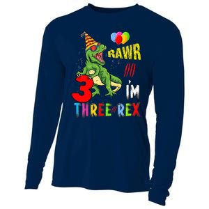 Three Rex Birthday Party Outfit Dinosaur 3 Year Old Boy Girl Cooling Performance Long Sleeve Crew