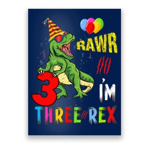 Three Rex Birthday Party Outfit Dinosaur 3 Year Old Boy Girl Poster