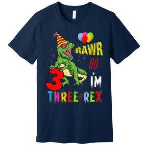 Three Rex Birthday Party Outfit Dinosaur 3 Year Old Boy Girl Premium T-Shirt