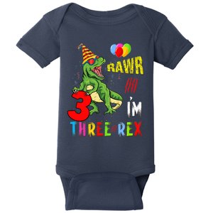 Three Rex Birthday Party Outfit Dinosaur 3 Year Old Boy Girl Baby Bodysuit