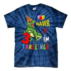 Three Rex Birthday Party Outfit Dinosaur 3 Year Old Boy Girl Tie-Dye T-Shirt