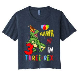 Three Rex Birthday Party Outfit Dinosaur 3 Year Old Boy Girl Women's Crop Top Tee