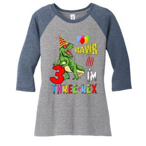 Three Rex Birthday Party Outfit Dinosaur 3 Year Old Boy Girl Women's Tri-Blend 3/4-Sleeve Raglan Shirt