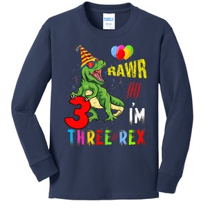 Three Rex Birthday Party Outfit Dinosaur 3 Year Old Boy Girl Kids Long Sleeve Shirt