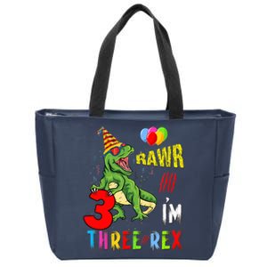 Three Rex Birthday Party Outfit Dinosaur 3 Year Old Boy Girl Zip Tote Bag