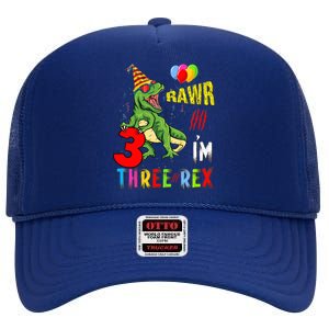 Three Rex Birthday Party Outfit Dinosaur 3 Year Old Boy Girl High Crown Mesh Back Trucker Hat