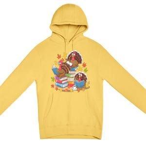 Turkey Reading Books Fall Season Thanksgiving Teacher Book Premium Pullover Hoodie