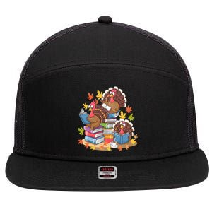 Turkey Reading Books Fall Season Thanksgiving Teacher Book 7 Panel Mesh Trucker Snapback Hat