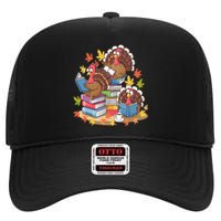 Turkey Reading Books Fall Season Thanksgiving Teacher Book High Crown Mesh Back Trucker Hat