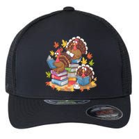 Turkey Reading Books Fall Season Thanksgiving Teacher Book Flexfit Unipanel Trucker Cap