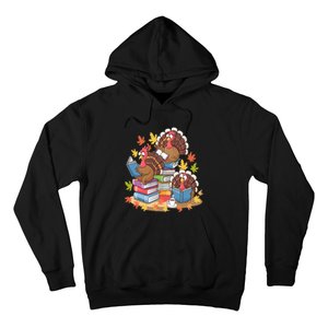 Turkey Reading Books Fall Season Thanksgiving Teacher Book Hoodie