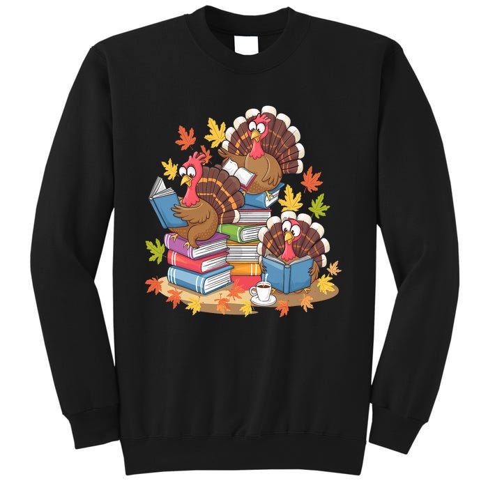 Turkey Reading Books Fall Season Thanksgiving Teacher Book Sweatshirt