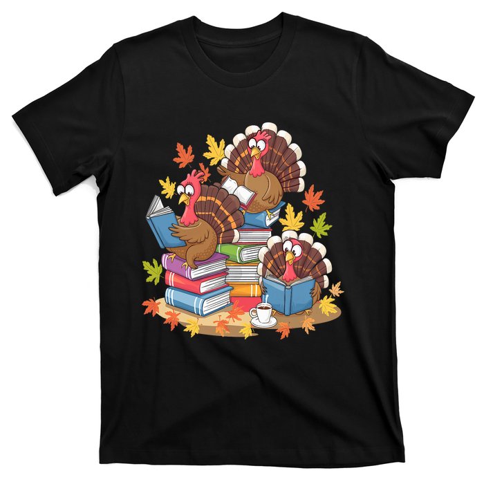 Turkey Reading Books Fall Season Thanksgiving Teacher Book T-Shirt