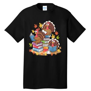 Turkey Reading Books Fall Season Thanksgiving Teacher Book Tall T-Shirt