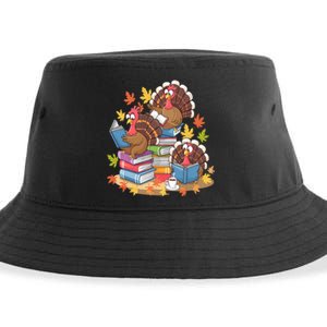 Turkey Reading Books Fall Season Thanksgiving Teacher Book Sustainable Bucket Hat