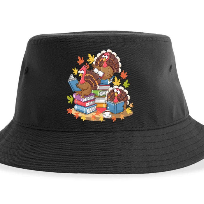 Turkey Reading Books Fall Season Thanksgiving Teacher Book Sustainable Bucket Hat