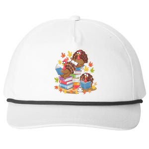 Turkey Reading Books Fall Season Thanksgiving Teacher Book Snapback Five-Panel Rope Hat