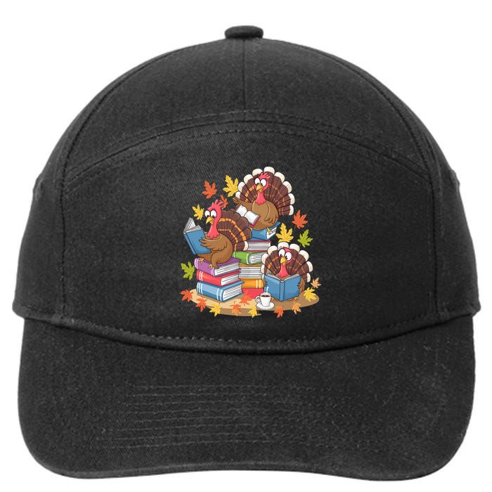 Turkey Reading Books Fall Season Thanksgiving Teacher Book 7-Panel Snapback Hat