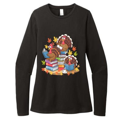 Turkey Reading Books Fall Season Thanksgiving Teacher Book Womens CVC Long Sleeve Shirt