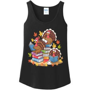 Turkey Reading Books Fall Season Thanksgiving Teacher Book Ladies Essential Tank