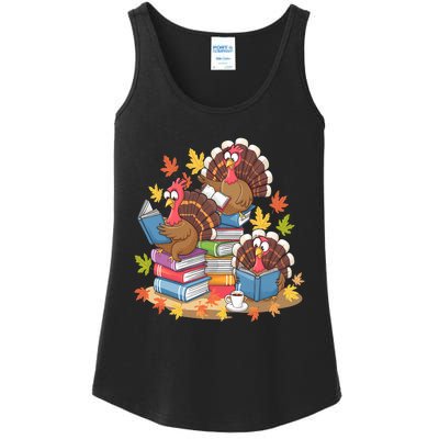 Turkey Reading Books Fall Season Thanksgiving Teacher Book Ladies Essential Tank