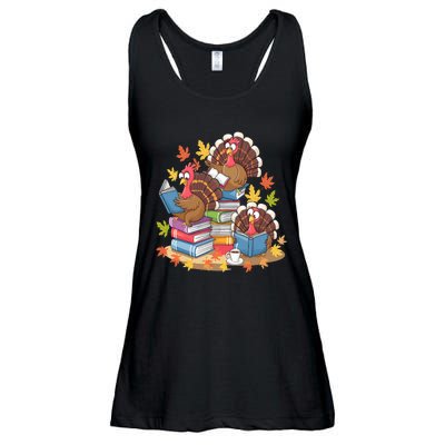 Turkey Reading Books Fall Season Thanksgiving Teacher Book Ladies Essential Flowy Tank