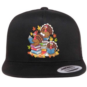 Turkey Reading Books Fall Season Thanksgiving Teacher Book Flat Bill Trucker Hat