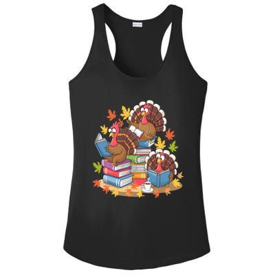 Turkey Reading Books Fall Season Thanksgiving Teacher Book Ladies PosiCharge Competitor Racerback Tank