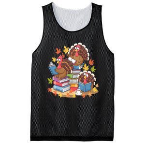 Turkey Reading Books Fall Season Thanksgiving Teacher Book Mesh Reversible Basketball Jersey Tank