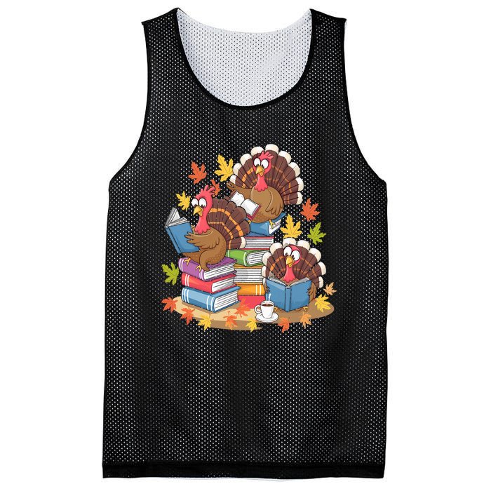 Turkey Reading Books Fall Season Thanksgiving Teacher Book Mesh Reversible Basketball Jersey Tank