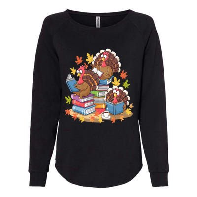 Turkey Reading Books Fall Season Thanksgiving Teacher Book Womens California Wash Sweatshirt