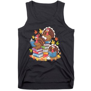 Turkey Reading Books Fall Season Thanksgiving Teacher Book Tank Top