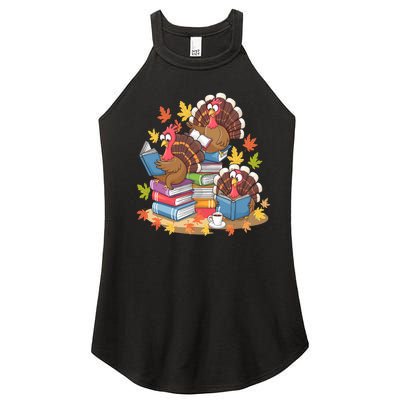 Turkey Reading Books Fall Season Thanksgiving Teacher Book Women's Perfect Tri Rocker Tank