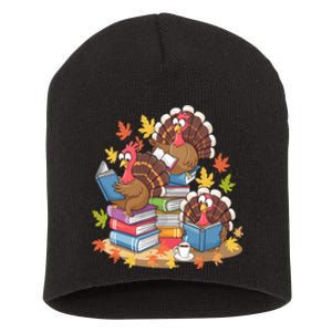 Turkey Reading Books Fall Season Thanksgiving Teacher Book Short Acrylic Beanie