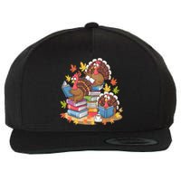 Turkey Reading Books Fall Season Thanksgiving Teacher Book Wool Snapback Cap